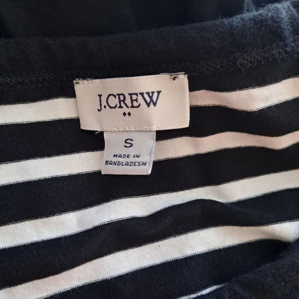 J. Crew Striped Knit Mixy Dress Short Sleeve Midi Black Ivory Womens Size Small - Picture 9 of 12